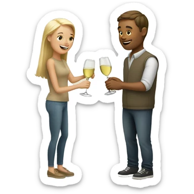White couple sharing bottle of white wine sticker