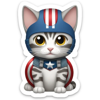 Light gray tabby cat wearing a Captain America costume  sticker