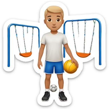 white sportsman in the playground with ball, dressed in t-shirt sticker