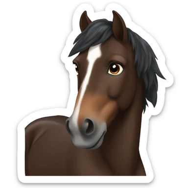 Dark brown horse with dark brown mane and small white marking on forehead sticker