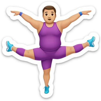 make me a mascot. bill is 38 years old, in arobics outfit, overweight, doing the splits in the air sticker