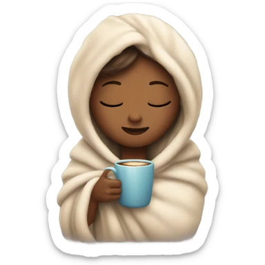 girl inside a blanket sipping coffee eyes closed sticker
