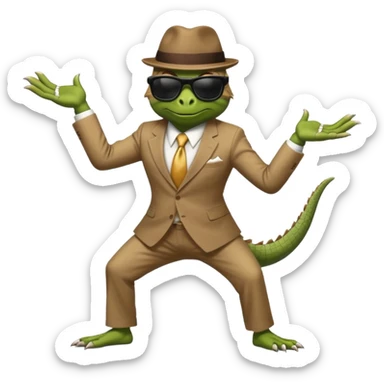 capitalist iguana banker godfather with black sunglasses breakdance startling sticker