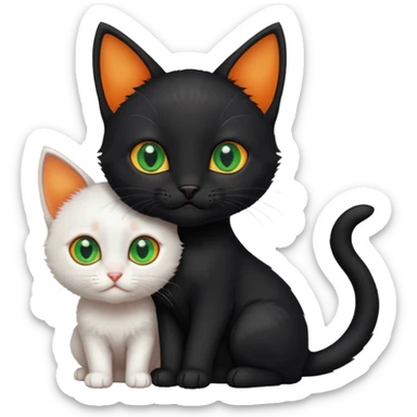 Black kitten with green eyes with small white kitten with orange spots and blue eyes adorable cute tiny  sticker