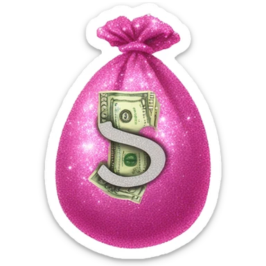 sparkly glittery pink wad of cash sticker