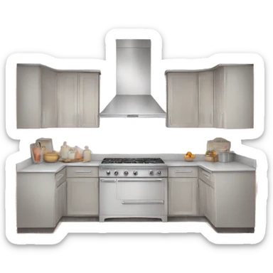 Realistic front facing peach color and silver hanging kitchen cabinets  sticker