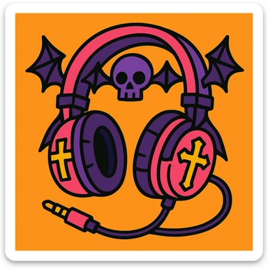 pink gothic headphones with exaggerated gothic features and bold colors sticker