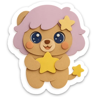 Make the little bear's body look natural and flawless, with no defects. The eyes should be big, sparkling, and watery, making the bear look super soft, cute, and adorable. Use the exact same paper craft visual effect as the reference image. Keep all other bear features, pose, and soft pastel brown color unchanged, with clean lines and a transparent background. sticker
