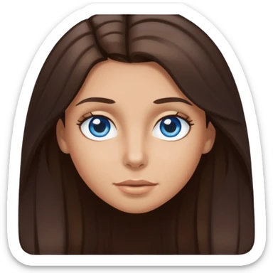 long dark brown hair with highlights in the front, big blue eyes clear taned skin sticker