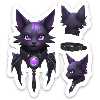 cool cute pretty black techwear grey Purple ethereal fantasy nargacuga-bat-cat-Fakemon spiked collar harness full body sticker