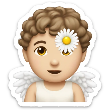 Cocasian Baby angel Brown hair with a daisy flower sticker