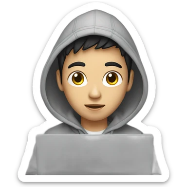 vietnamese young man wearing hoodie with laptop sticker