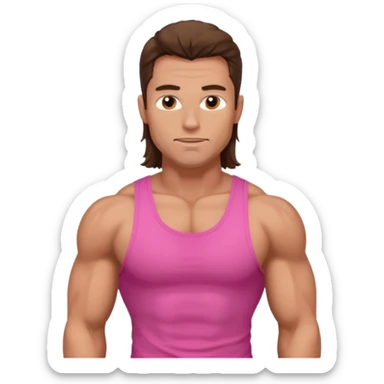 Long hair fat muscle men in pink tank top sticker