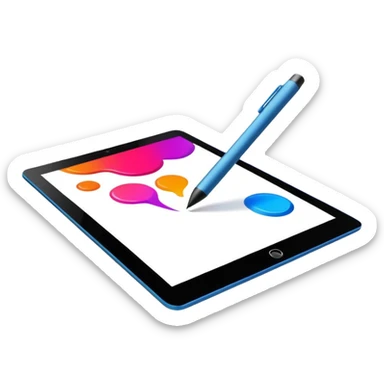 Computer graphics, digital art tools, graphic tablet, stylus, vibrant colors, smooth lines, modern design elements, minimalistic, on a white background, no extra details. sticker