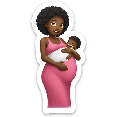 Black pregnant mom holding baby sticker