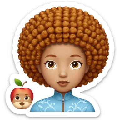 Create an iOS-style emoji of Ice Spice. Neutral facial expression, front-facing head only. Curly ginger short afro hairstyle. Clean Apple emoji style, smooth shading, simple shapes, plain background. sticker