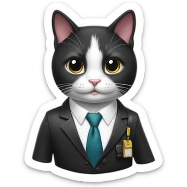 Tuxedo cat in tie and with briefcase sticker
