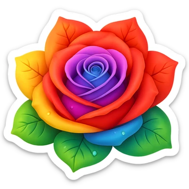 Make the blue icy rose rainbow colored in the style of emoji (apple style emojis). Remove the background. sticker