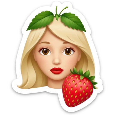 . subject. less details. flat lips with pattern of strawberry with leaf on top  sticker