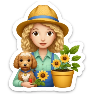 Cute lady gardener with a golden doodle buddy  sticker