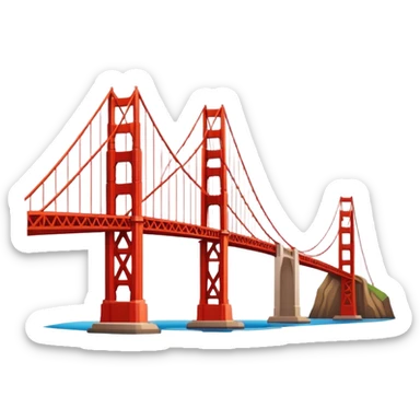 Cinematic Realistic Golden Gate Bridge Landmark Emoji, depicted with the iconic suspension bridge rendered with rich detail and vibrant, dynamic lighting. sticker
