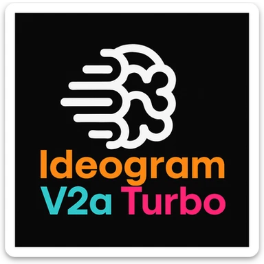 make a non gradient solid but colorful text of "Ideogram V2a Turbo", black background, add this logo too,  sticker