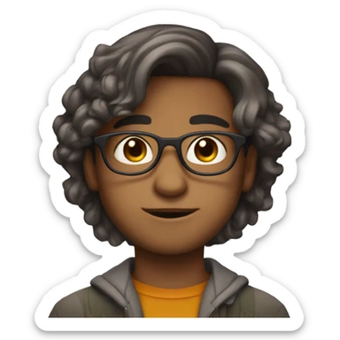 India boy middle parting long hair hazel eyes thin glasses sticker