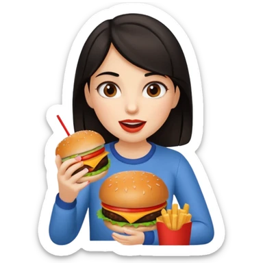 Dark haired girl eating lots of unhealthy food  sticker