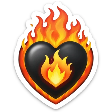 Black heart in big fire sticker