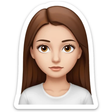 Chica de pelo liso ,largo clean look  y marrón con ojos color marrón  y una camiseta blanca y la piel blanca con pestañas y maquillada clean look  sticker