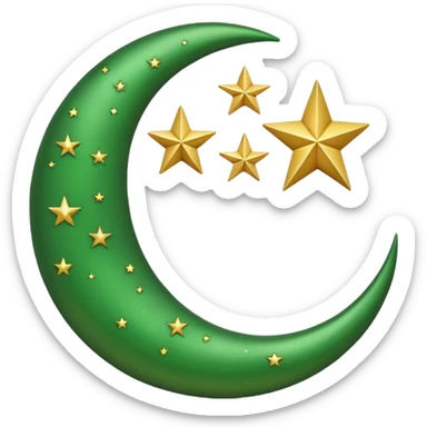 Islamic crescent moon and star, gold and green, clean emoji style sticker