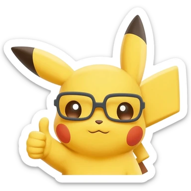 pikachu 2d face only thumbs up wearing glasses sticker