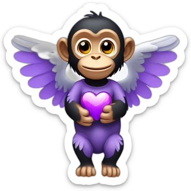 chimpanzee angel with a purple heart sticker