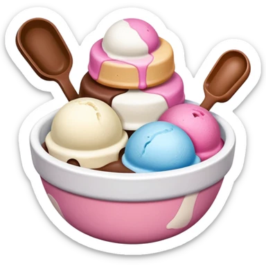 Neapolitan ice cream scoops in a bowl no spoon sticker