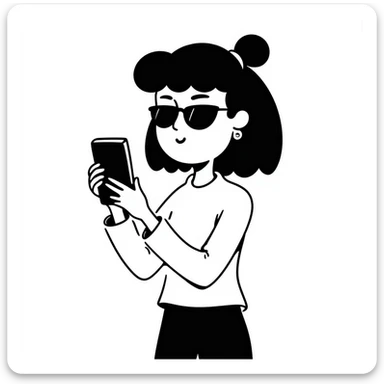 Girl with huge lips, sunglasses, bow on her hair, holding a phone with attitude sticker