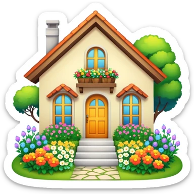 House with flowers sticker