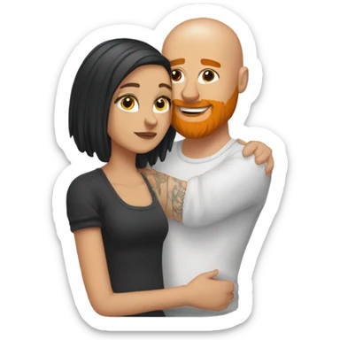 White orange Bearded guy with bald head and tattoos on left hand hugging a brunette hair Croatian girl with nose ring stud sticker
