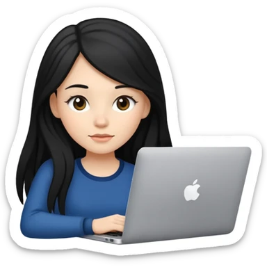 a girl using the mac book air with black  sticker