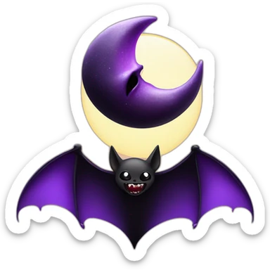 purple black vampire bat wings flying in front of large dripping crescent moon sticker