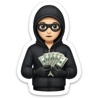 Robber with money na mão direita com uma blusa de frio preta  sticker