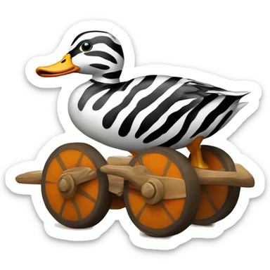 Duck with tiger stripes on wooden wheels like from the book janosh sticker