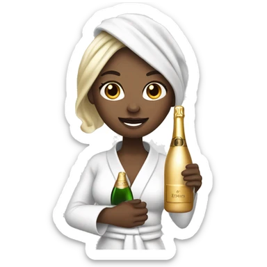 Girl with white towel wrapped around hair holding a champagne glass and bottle in black high heels  sticker