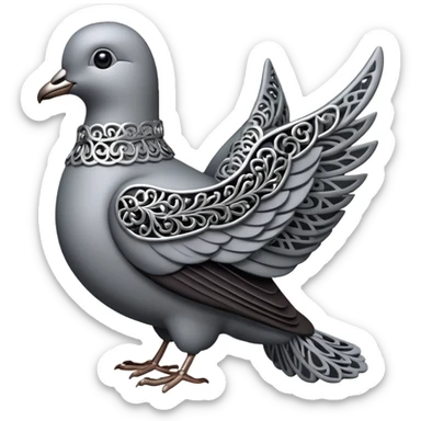 Black and silver filigree dove, 3D, extremely detailed design sticker