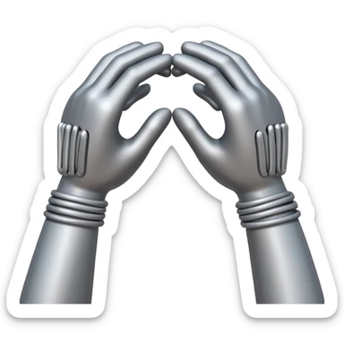 Apple-style 3D emoji of two cartoon hands tightly gripping and bending a solid metal rod, showing visible strain and tension lines around the bend, with dynamic motion curves to emphasize the effort, realistic lighting and smooth Apple emoji texture, no background. sticker