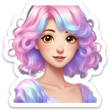 Gorgeous Beautiful Blushing Petite Colorful-Shiny-Pastel-Fairy-Soarkle-Anime-Lady with beautiful gradient pastel hair aesthetic sticker