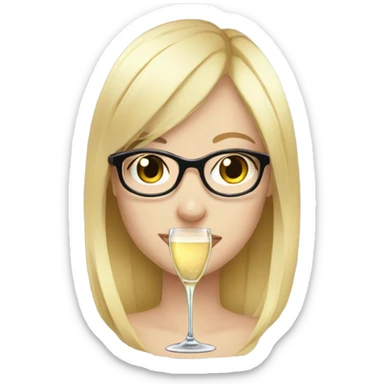 Anime Blonde girl wearing glasses drinking champagne  sticker