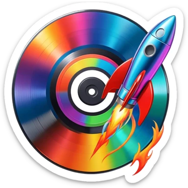 Rocket with a vinyl record  sticker
