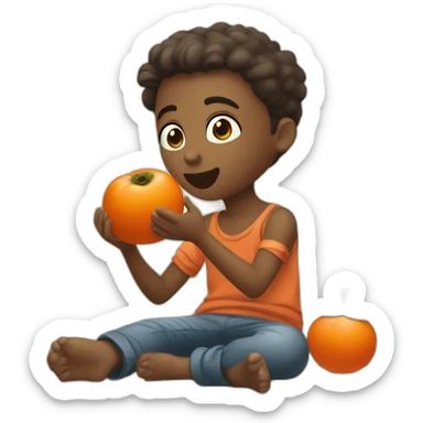 tbilissi boy eating a persimmon sticker