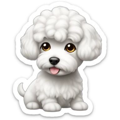 mujer piel blanca cabello negro en forma de chongo  y perro bichon blanco sticker