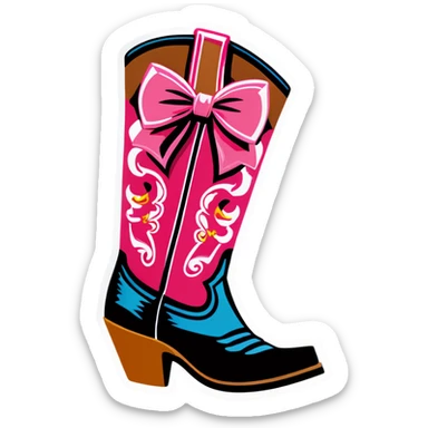 Glamorous Western boots with pink bow sticker
